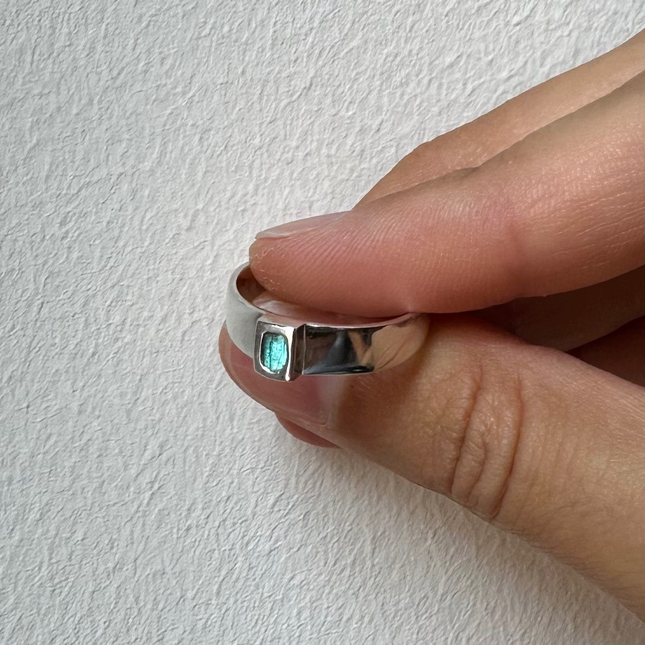 Labradorite Silver Clay Ring
